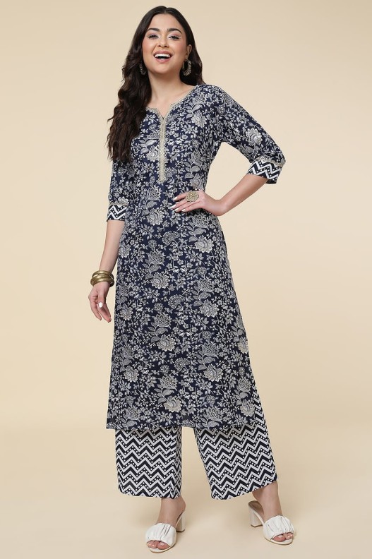 Floral Cotton Printed Straight Kurta With Plazzo set